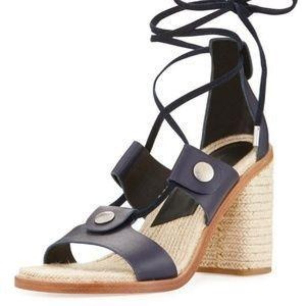 RAG & BONE Navy Eden Leather Raffia Lace-Up Sandal - Picture 12 of 12
